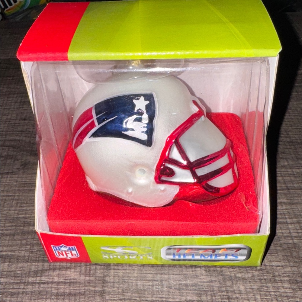 NFL New England Patriots Helmet Blown Glass Hand Painted Christmas Ornament